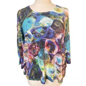 Inoah Abstract Burnout Shirt Wm Sz M Artsy Patchwork Floral USA